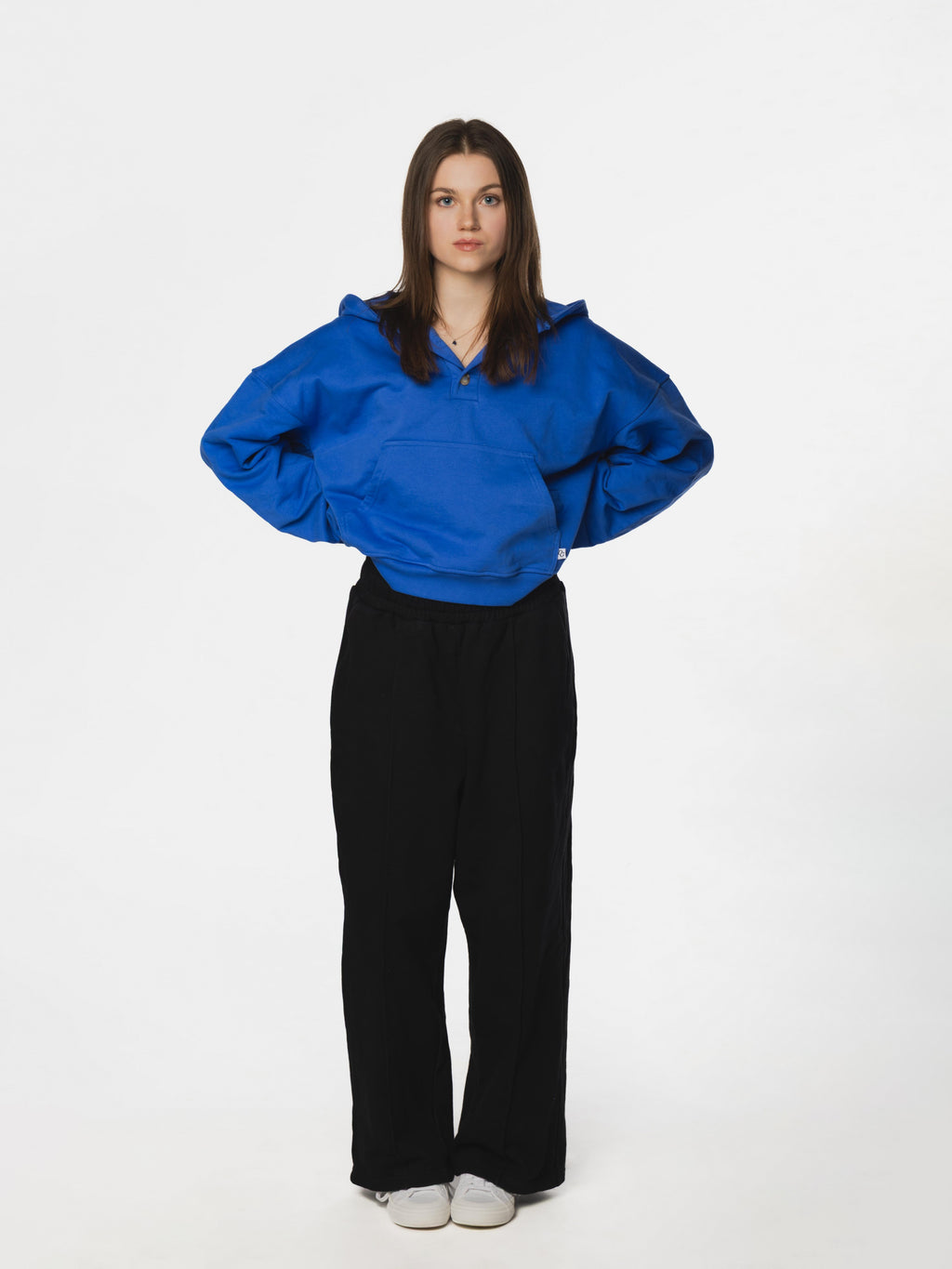 Oversized Cropped Button Hoodie