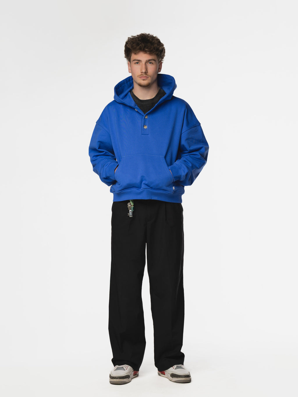 Oversized Cropped Button Hoodie